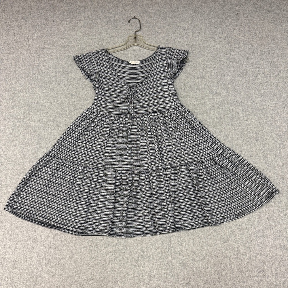 See You Monday | Tiered Mini Dress | XS |Black White |Striped Flutter Sleeve Tie
